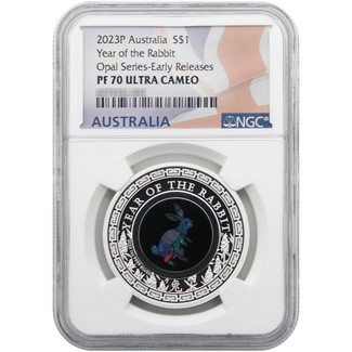 2023 P $1 Australia Opal Series Year of the Rabbit NGC PF70 Ultra Cameo Early Releases Flag Label