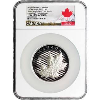 2023 Canada $50 Silver 5oz Pulsating Maple Leaves in Motion UHR 35th Ann. NGC PF70 UC ER ML Label