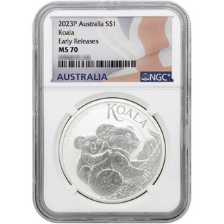 2023 P $1 Australia 1 oz Silver Koala NGC MS70 Early Releases Flag Label