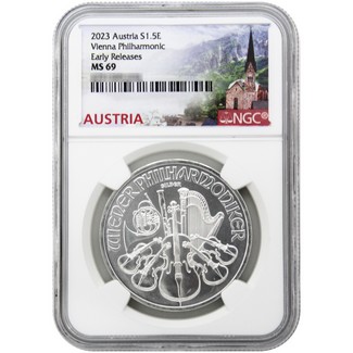 2023 Austria 1oz Silver 1.5 Euro Vienna Philharmonic NGC MS69 Early Releases Austria Label
