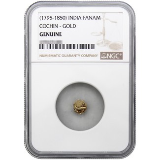 (1795-1850) India Fanam Cochin Gold NGC Genuine
