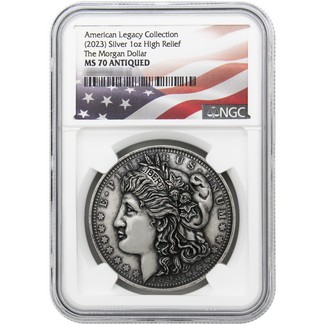 American Legacy Collection (2023) Silver 1oz High Relief "The Morgan Dollar" NGC MS70 Antiqued Flag