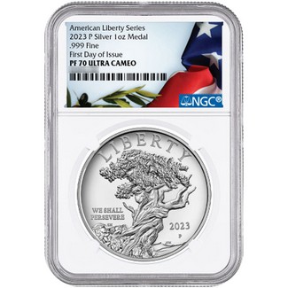 2023 P 1oz American Liberty Series Silver Medal Proof NGC PF70 UC FDI Flag/Olive Branch Label