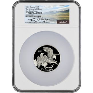2023 $30 Canada 2oz Silver "The Striking Bald Eagle" Proof NGC PF70 UC FDI D'Angelo Signed Label