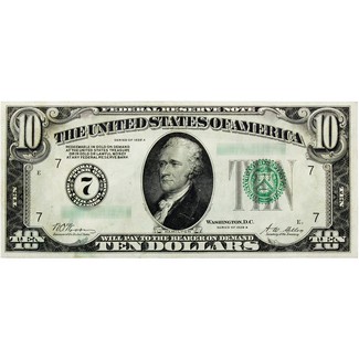 1928 $10 (Redeemable in Gold) Federal Reserve Note AU-CU Condition