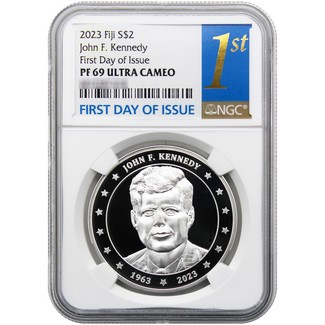 2023 $2 Fiji John F. Kennedy 1oz Silver 1963-2023 Proof NGC PF69 UC FDI 1st Label