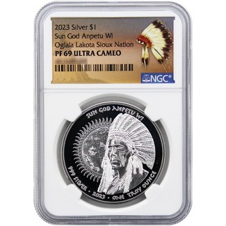 2023 $1 Oglala 1oz Silver Native American Series "Sun God" Proof NGC PF69 UC N.A. Label