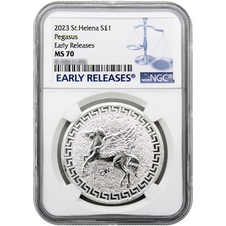 2023 £1 St. Helena Silver Pegasus NGC MS70 Early Releases Blue Label