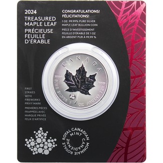 2024 $5 Canada 1oz Silver Treasured Maple Leaf First Strikes with Congrats Fireworks Privy Mark