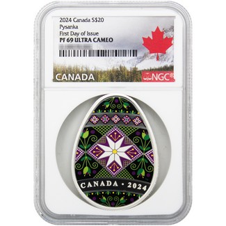 2024 $20 Proof Canada Traditional Pysanka Egg Colorized Silver Coin NGC PF69 UC FDI Canadian Label