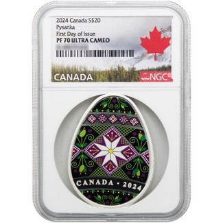 2024 $20 Proof Canada Traditional Pysanka Egg Colorized Silver Coin NGC PF70 UC FDI Canadian Label