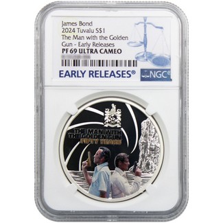 2024 $1 Tuvalu 50 Years James Bond "The Man with the Golden Gun" NGC PF69 UC ER Blue Label