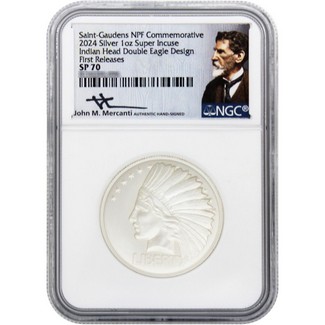 2024 NPF St-Gaudens 1oz Super Incuse Silver Indian Head Double Eagle Design NGC SP70 FR JM Signed