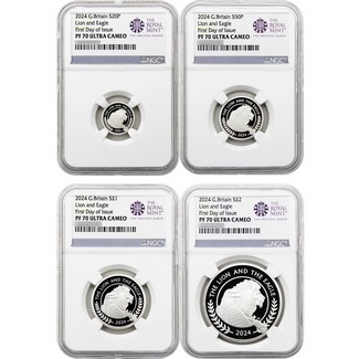 2024 Great Britain the Lion and the Eagle Silver Fractional Set 4pc NGC PF70 UC FDI The Royal Mint Label