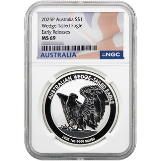 2025 P $1 Australia 1oz Silver Wedge Tailed Eagle NGC MS69 ER Australia Flag Label