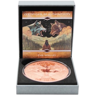 2025 $1 Mesa Grande Sovereign Nation 5oz Copper Two Wolves Prooflike Coin OGP