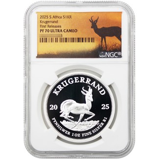 2025 Proof South Africa 1oz Silver Krugerrand NGC PF70 UC FR Springbok Label