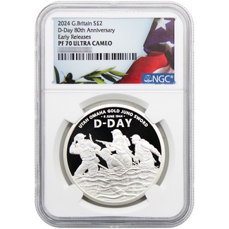 2024 £2 Proof Great Britain 1oz Silver D-Day 80th Anniversary Coin NGC PF70 UC Olive Branch/Flag Label