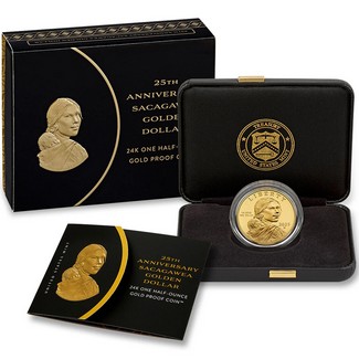 2025 W $1 Proof Sacagawea Gold Dollar 25th Anniversary OGP