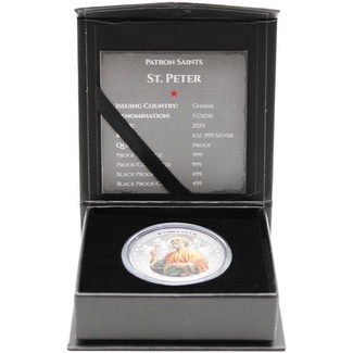 2025 5 Cedis Proof The Patron Saints 1oz Colorized Silver St. Peter Coin with COA
