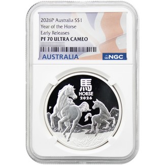 2026 P $1 Proof Australia Lunar Series III 1 oz Silver Year of the Horse NGC PF70 ER Australia Flag Label
