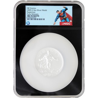 2025 DC Comics Superman 2.5oz Silver Medal NGC MS70 Matte ER Black Core Superman Label