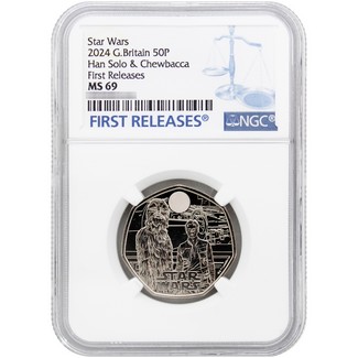 2024 50P Great Britain Star Wars Silver Hans Solo & Chewbacca NGC MS69 FR Blue Label