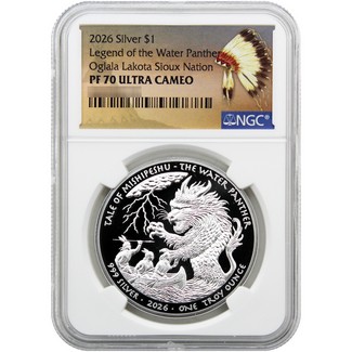 2026 $1 Proof Oglala Lakota Sioux Nation Native American Series 1oz Silver The Legend of the Water Panther NGC PF70 UC Native American Label