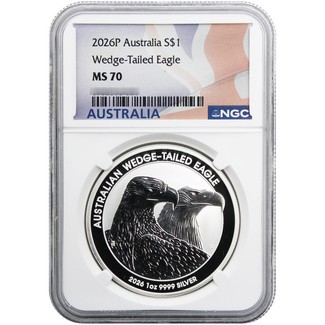 2026 P Australia 1oz Silver Wedge Tailed Eagle NGC MS70 Australia Flag Label