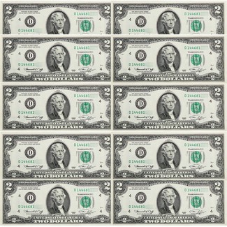 (10) Consecutive 1976 $2 Federal Reserve Notes CU