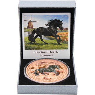2026 $1 Liberia 5oz Colorized Copper Friesian Horse BU OGP