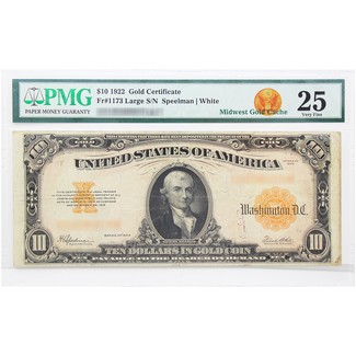 1922 $10 Gold Certificate PMG Very Fine 25