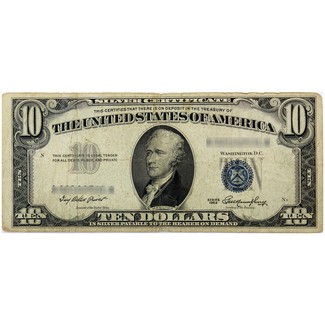 1953 $10 Silver Certificate Blue Seal VG/F Condition