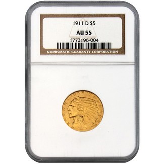 1911-D $5 Gold Indian NGC AU-55