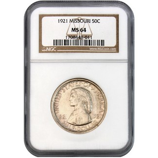 1921 Missouri 2x4 Commen Half Dollar NGC MS-64
