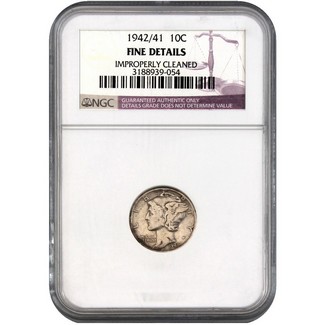1942/41 Mercury Dime NGC Fine Details (Improperly Cleaned)