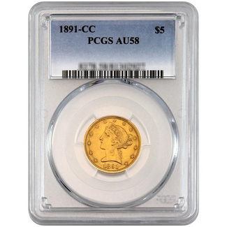 1891-CC $5 Gold Liberty NGC AU-58
