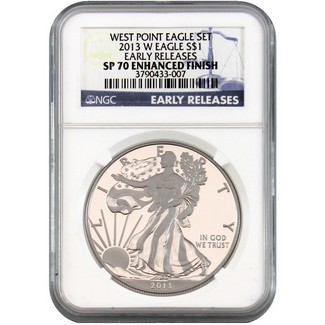 2013 W Enhanced Finish Silver Eagle NGC SP70 Early Releases Blue Label