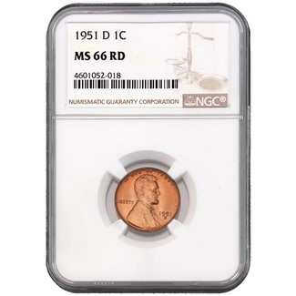 1951-D Lincoln Cent NGC MS-66 RD