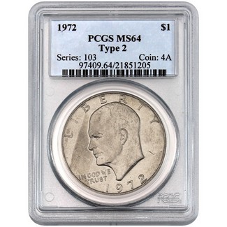1972 (Type 2) Eisenhower Dollar PCGS MS-64
