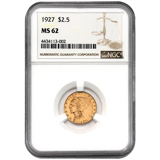 1927 $2.5 Gold Indian NGC MS-62