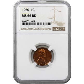 1950 Lincoln Cent NGC MS-66 RD