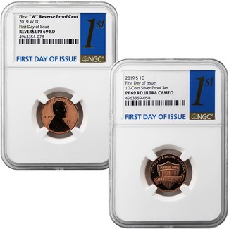 2019 Proof and Reverse Proof Lincoln Cent 1st Day NGC 69 Pair 1st Label