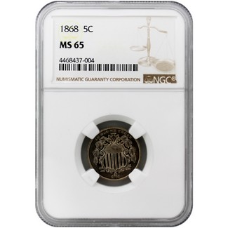 1868 Shield Nickel NGC MS-65