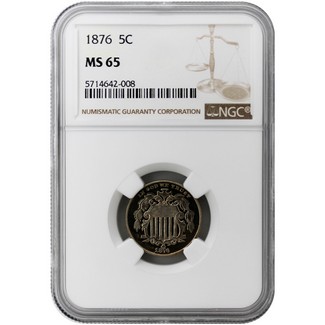 1876 Shield Nickel NGC MS-65