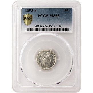 1893-S Barber Dime PCGS MS-65