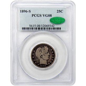 1896-S Barber Quarter PCGS VG-8 (CAC) Mintage only 188,039