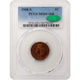 1908-S Indian Head Cent PCGS MS-65+ RB (CAC)