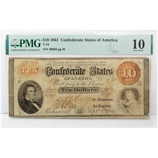 1861 $10 Confederate States of America PMG VG-10
