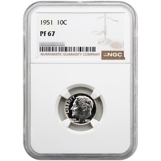 1951 Proof Roosevelt Dime NGC PF67